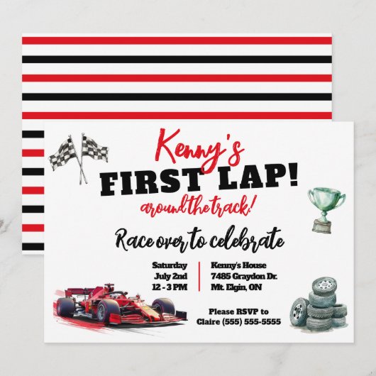 First Lap Around the Track,Kids' F1 Birthday Party 招待状 (正面/裏面)