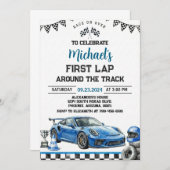 First Lap Around The Track Race Car 1st Birthday 招待状 (正面/裏面)