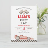 First Lap Around The Track Race Car 1st Birthday 招待状 (スタンド正面)