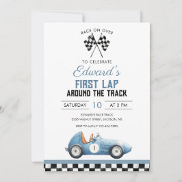 First Lap Blue Race Car 1st Birthday 招待状