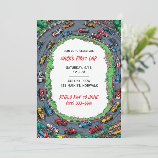 First Lap Boy's First Birthday Invitation  招待状 (スタンド正面)