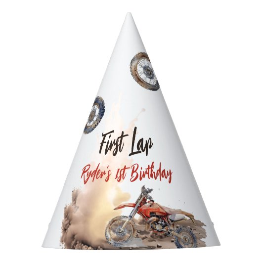 First Lap Little Racer 1st Birthday パーティーハット (正面)