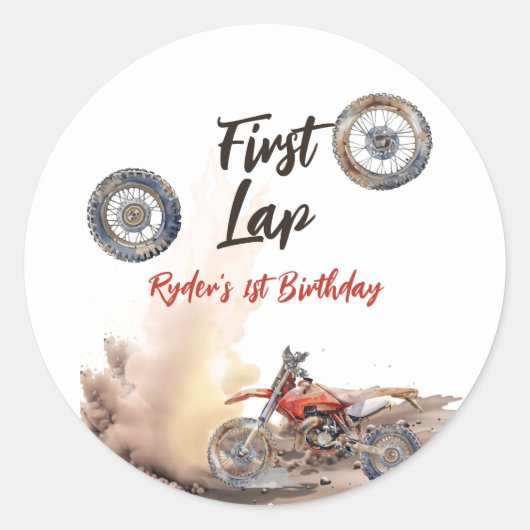 First Lap Little Racer 1st Birthday ラウンドシール (正面)