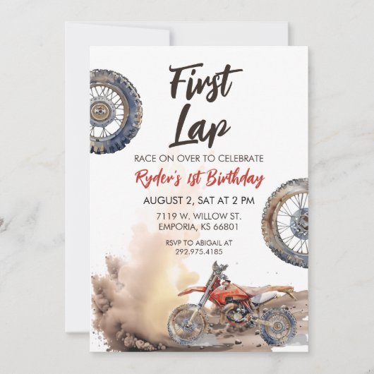 First Lap Little Racer 1st Birthday 招待状 (正面)