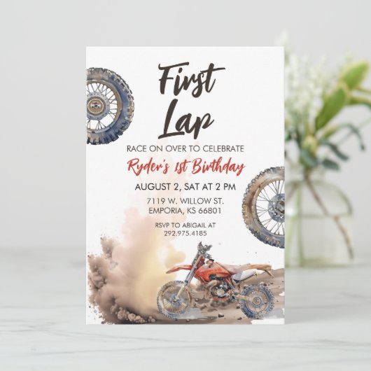 First Lap Little Racer 1st Birthday 招待状 (スタンド正面)