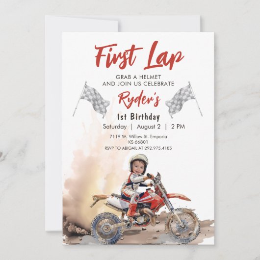 First Lap Little Racer 1st Birthday Photo 招待状 (正面)