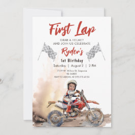 First Lap Little Racer 1st Birthday Photo 招待状