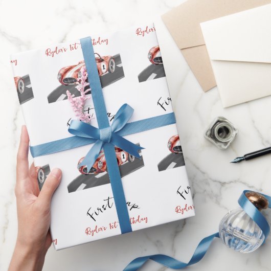 First Lap Race Car 1st Birthday  ラッピングペーパー (ギフト)