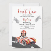 First Lap Race Car 1st Birthday Photo Invitation 招待状 (正面)