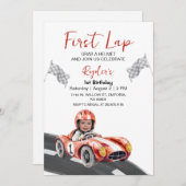 First Lap Race Car 1st Birthday Photo Invitation 招待状 (正面/裏面)