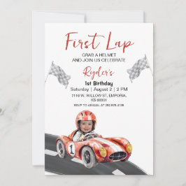 First Lap Race Car 1st Birthday Photo Invitation 招待状