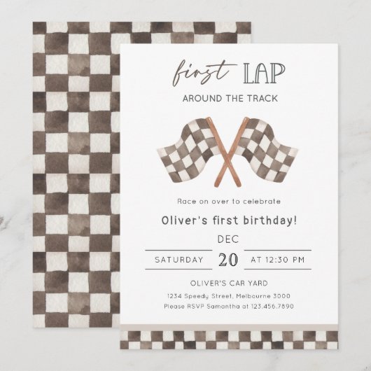 First Lap Racing 1st Birthday Party 招待状 (正面/裏面)