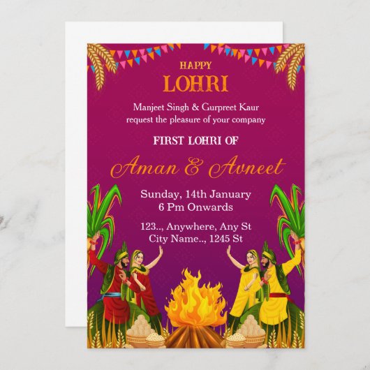First Lohri Celebration Invitation Card 招待状 (正面/裏面)