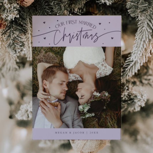 First Married Christmas Newlywed Photo Purple シーズンカード