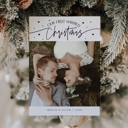 First Married Christmas Newlywed Photo White シーズンカード