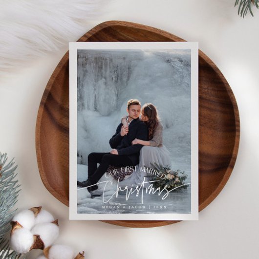 First Married Christmas Newlywed Photo White シーズンカード