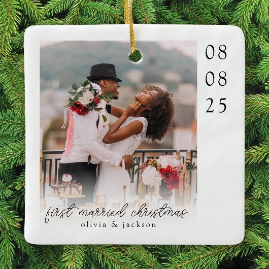 First Married Christmas Photo Keepsake セラミックオーナメント