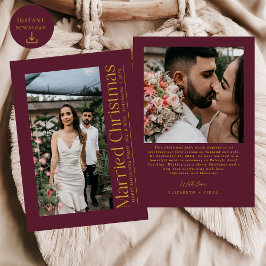 First Married Christmas Photo Newlyweds Burgundy シーズンカード