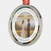 First Married Christmas with Custom Photo メタルオーナメント (左)