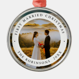First Married Christmas with Custom Photo メタルオーナメント