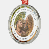 First Married Christmas with Custom Photo メタルオーナメント (左)