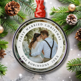 First Married Christmas with Custom Photo メタルオーナメント
