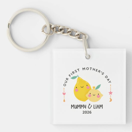 First Mother’s Day 2026 Cute Lemon Mom & Baby  キーホルダー (正面)