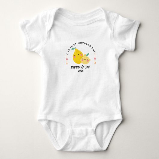 First Mother’s Day 2026 Cute Lemon Mom & Baby ベビーボディスーツ (正面)