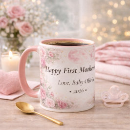 First Mother’s Day Personalized Floral Rose Pink マグカップ
