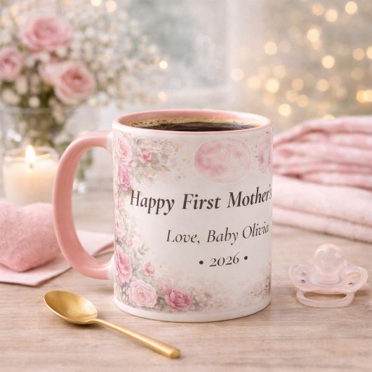 First Mother’s Day Personalized Floral Rose Pink マグカップ