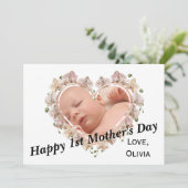 First Mothers Dayベビー写真SVGハートフローラ カード (スタンド正面)