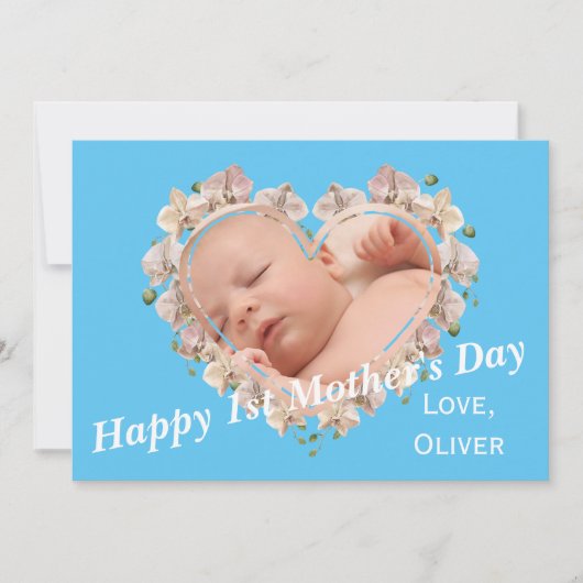 First Mothers Dayベビー写真SVGハートフローラ カード (正面)