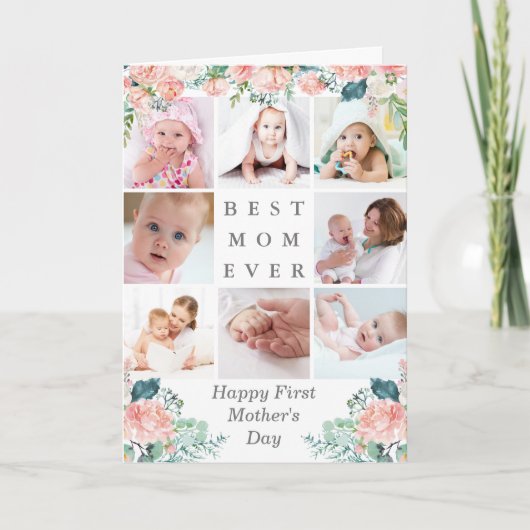 First Mothers Day 最高の MOM EVER 9写真フローラ カード (正面)
