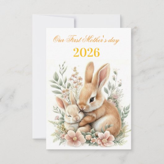 First mother's day 2026 watercolor bunny rabbit  案内状 (正面)