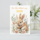First mother's day 2026 watercolor bunny rabbit  案内状 (スタンド正面)