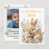 First mother's day 2026 watercolor bunny rabbit  案内状 (正面/裏面)