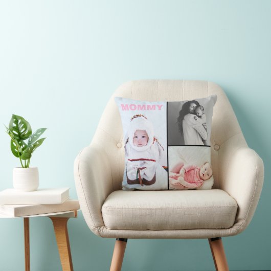 First Mothers Day 3 photo Collage Throw Pillow クッション (椅子)
