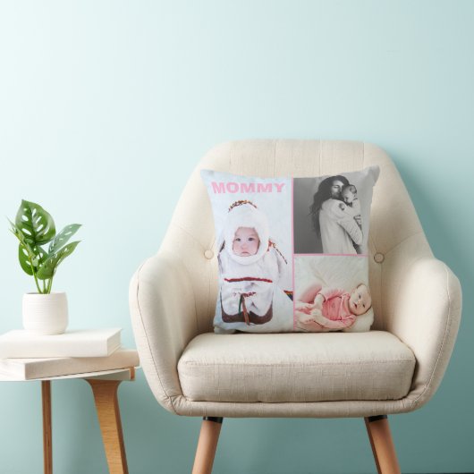 First Mothers Day 3 photo Collage Throw Pillow クッション (椅子)