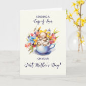 First Mothers Day Cup of Love and Flowers and Bear カード (黄色い花)