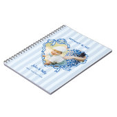 First Mother's Day Photo Heart Frame Baby Blue Bow ノートブック (左側)