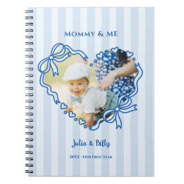 First Mother's Day Photo Heart Frame Baby Blue Bow ノートブック