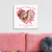 First Mother's Day Photo Heart Frame Red Pink Bow キャンバスプリント (インサイチュ (リビング))
