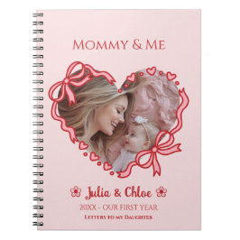 First Mother's Day Photo Heart Frame Red Pink Bow ノートブック