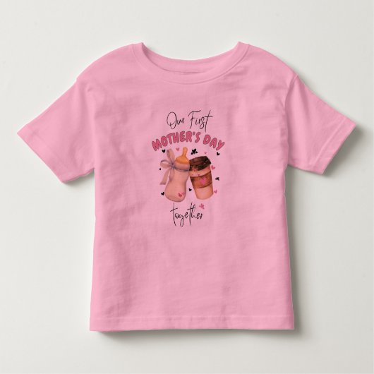 First Mother's Day Shirt 2025/ピンクマッチングコーディネート トドラーTシャツ (正面)