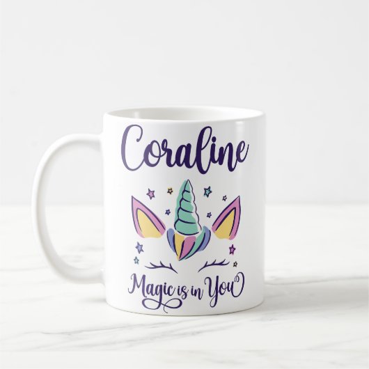 First Name Coraline Personalized Magic Is In You C コーヒーマグカップ (左)