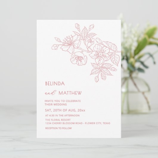 First Names Only Blush Flowers White Minimalist 招待状 (スタンド正面)
