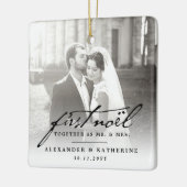 First Noel Old Handwriting Holiday結婚's Photo セラミックオーナメント (左)