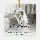 First Noel Old Handwriting Holiday結婚's Photo セラミックオーナメント (正面)