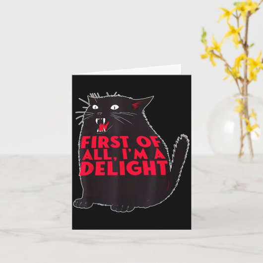 First Of All I'm A Delight Funny Roaring Black Cat カード (黄色い花)
