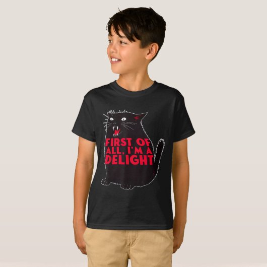First Of All I'm A Delight Funny Roaring Black Cat Tシャツ (正面フル)